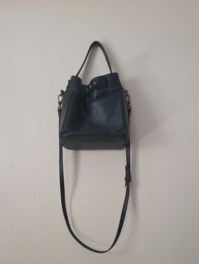 Classic Black Leather Bucket Crossbody Bag